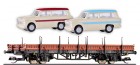 501221 Tillig Flat car loaded with 2 Trabant 601 Kombi
